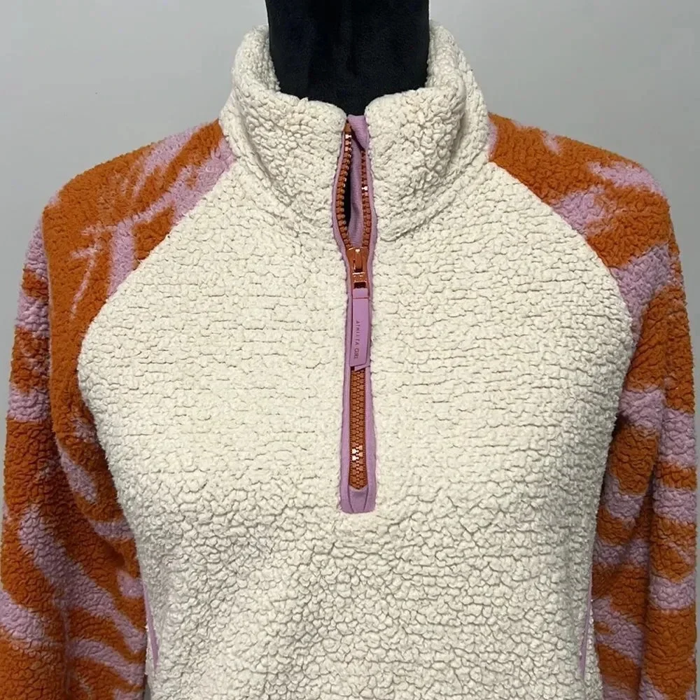 Athleta Girl Cream/Orange Long Sleeve So Snug Sherpa Half Zip Size X-Large/14
